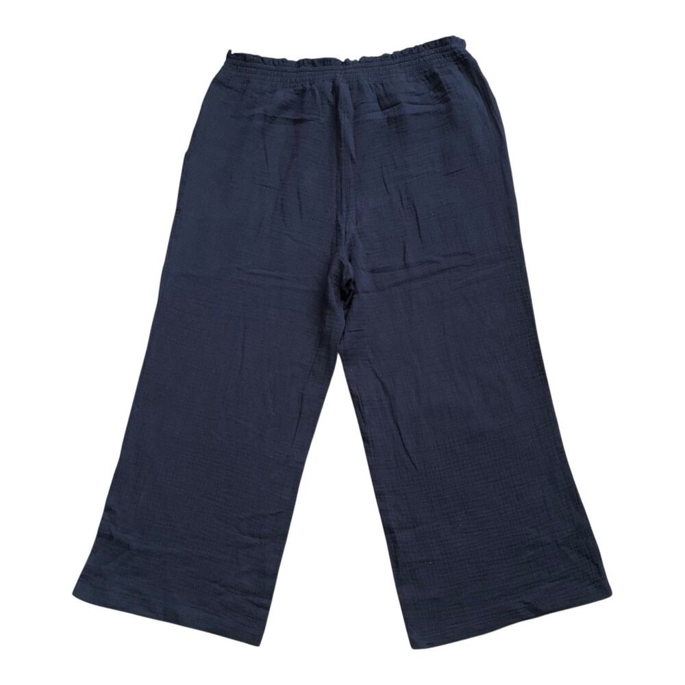 89th & Madison Pants Womens L Navy Blue Cotton Wide Leg Cropped Gaucho NWT - Picture 2 of 6